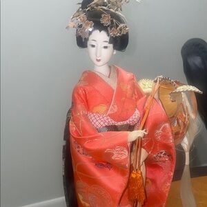 Elegant Japanese Geisha Doll in Red Kimono